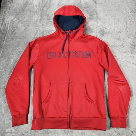 Burton Hoodie Sweatshirt Mens Medium Red DRYRIDE Full Zip Embroidered Logo Navy - Picture 1 of 15